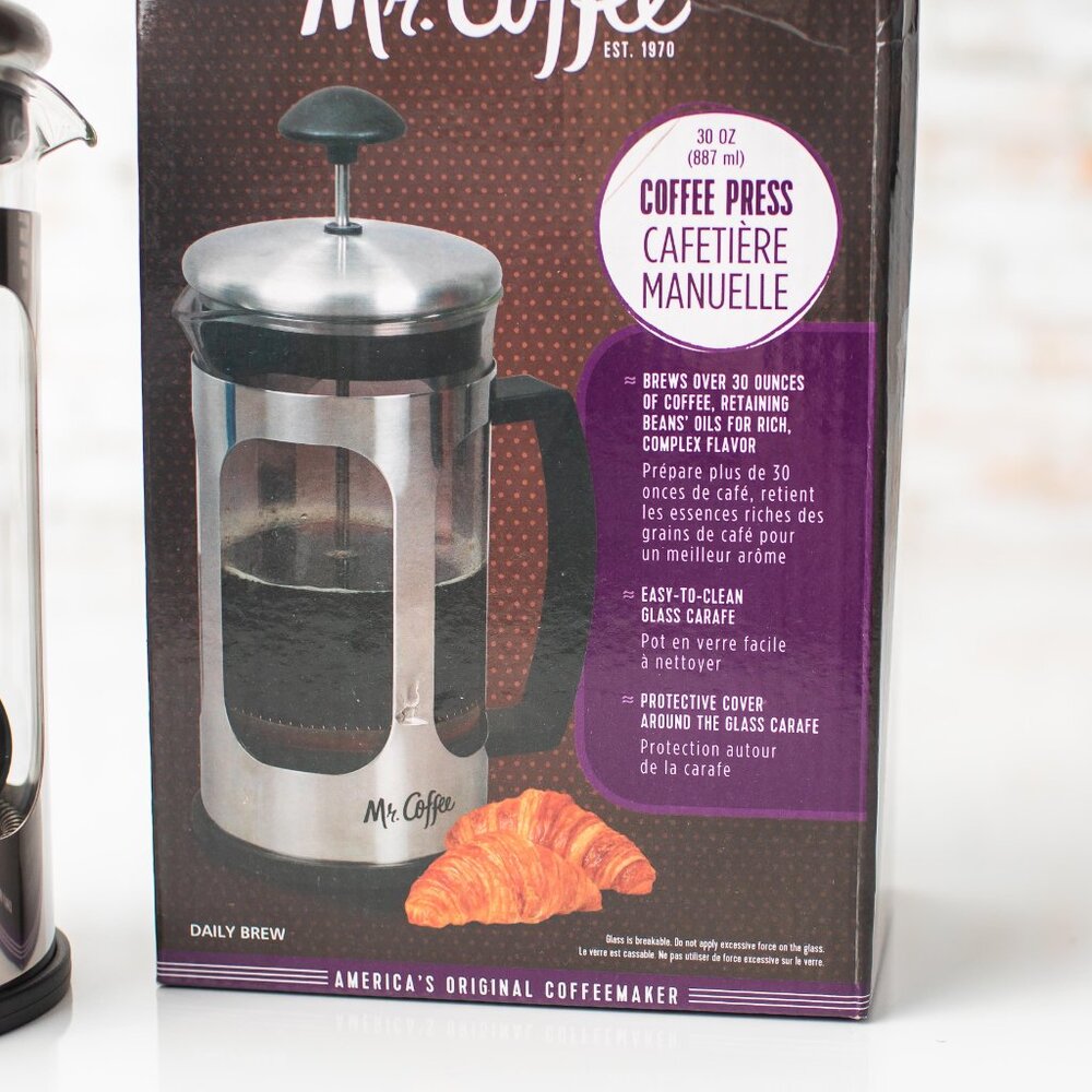 NEW Mr. Coffee 30oz Coffee Press Stainless Steel & Glass French Press - Picture 2 of 3